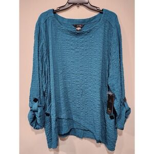 Ali Miles NWT Woman's 3xl Pockets Tunic Blouse Turquoise